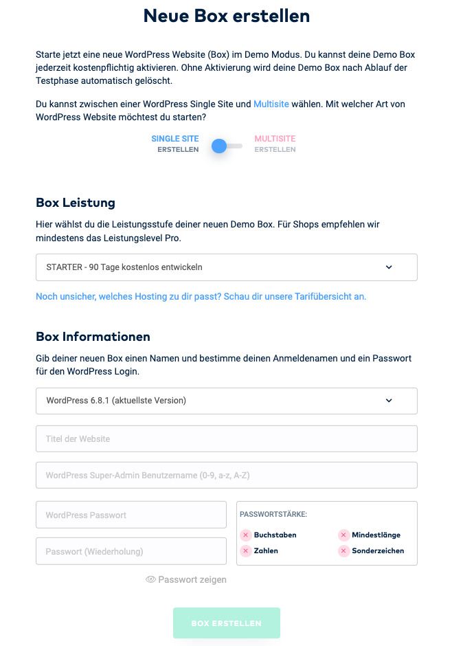 So erstellst Du eine neue Box bei Raidboxes.