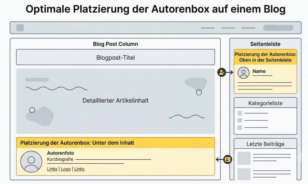 Schema-Grafik zur optimalen Platzierung der Autorenbox unter dem Blogartikel und in der Sidebar