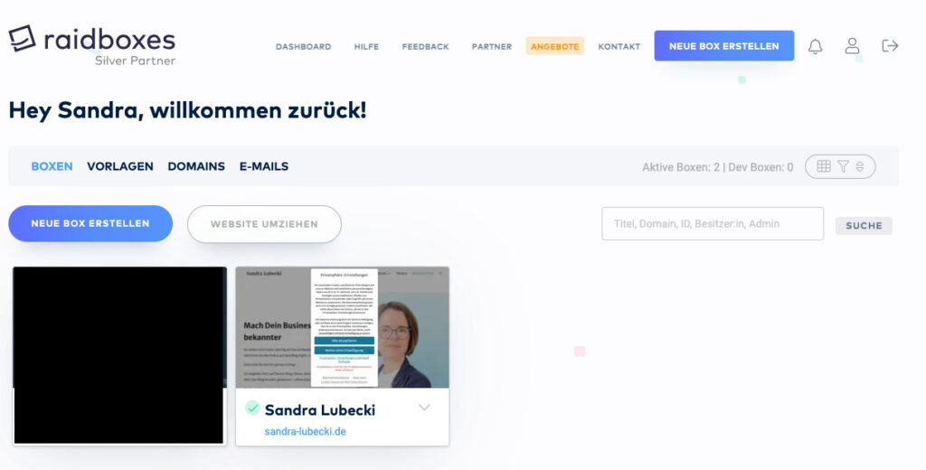 Meine Erfahrung mit Raidboxes: Die Benutzeroberfläche ist sehr übersichtlich.